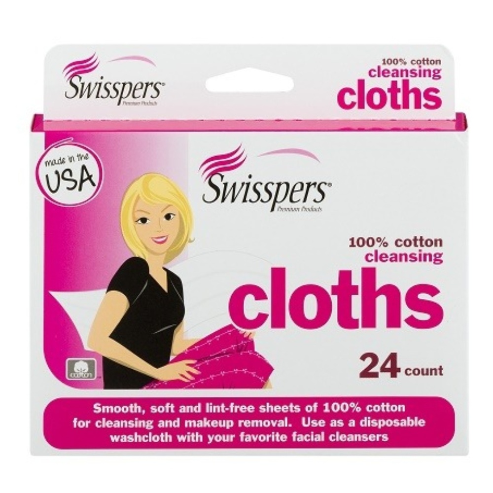 SWISSPERS 100% COTTON CLEANSING CLOTHS, 24 CT (NEW WITH TAGS)